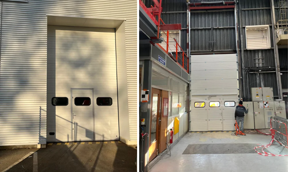 Réparation porte sectionnelle industrielle bloquée fermée Bréançon (95640)